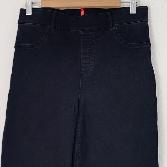 Spanx Cropped Flare Jeans Womens Large Black Raw Hem Pull On Stretch Denim - Picture 4 of 11
